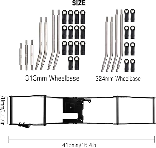 Miniatura 5 de INJORA Kit de chasis de distancia entre ejes de 313/12.756 in Viga de marco de fibra de carbono LCG para 1/10 RC Crawler TRX4 piezas de actualización