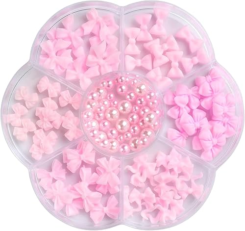 Dijes de uñas rosados con nudo de lazo 3D, diamantes de imitación de resina de cristal, adornos de arte de uñas, lazo rosa, decoración de uñas,
