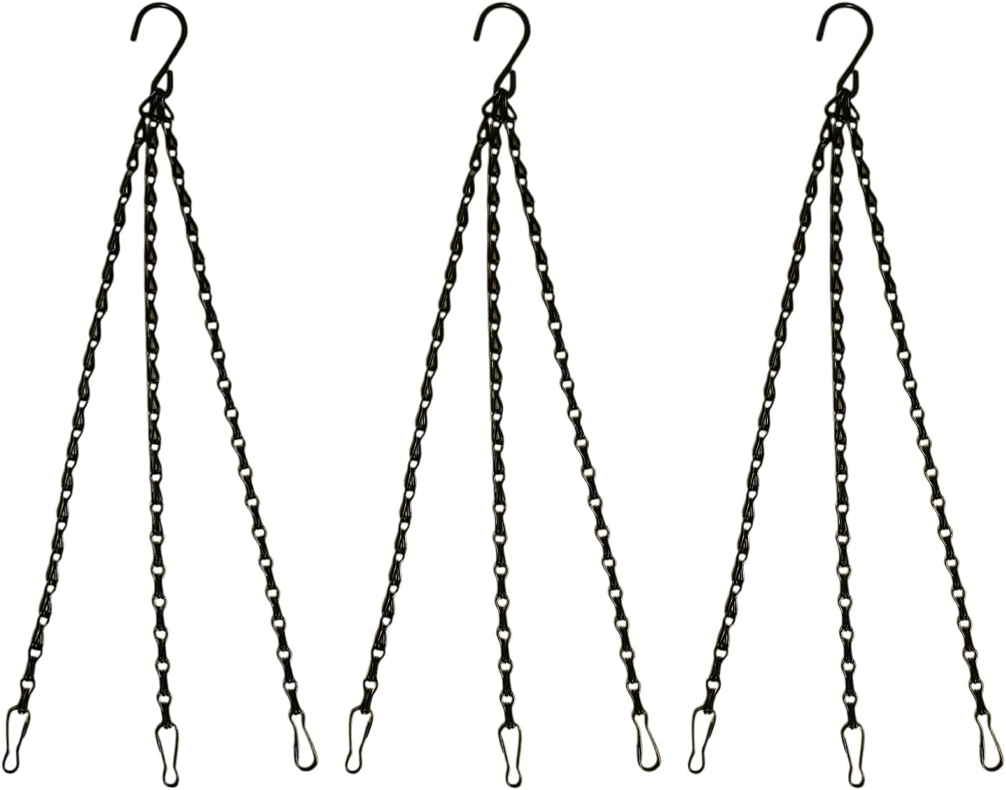 3 Pack 15.7 Inch Hanging Chains & Hanging Basket Chains, 3 Point Black Plant Hangers with Clips and Hooks for Flower Pots Planters Bird Feeders Lanterns Wind Chimes and Indoor Outdoor Garden Decor