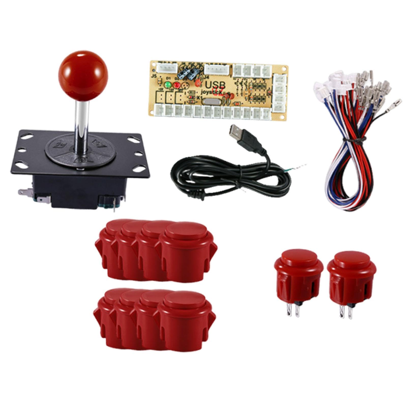 Arcade Joystick Kit Giocatore USB Manopola Pulsanti a Scatto Pc Accessori Materiale Pp Hardware Montaggio Rapido Adatto per Retro Gaming, Rosso