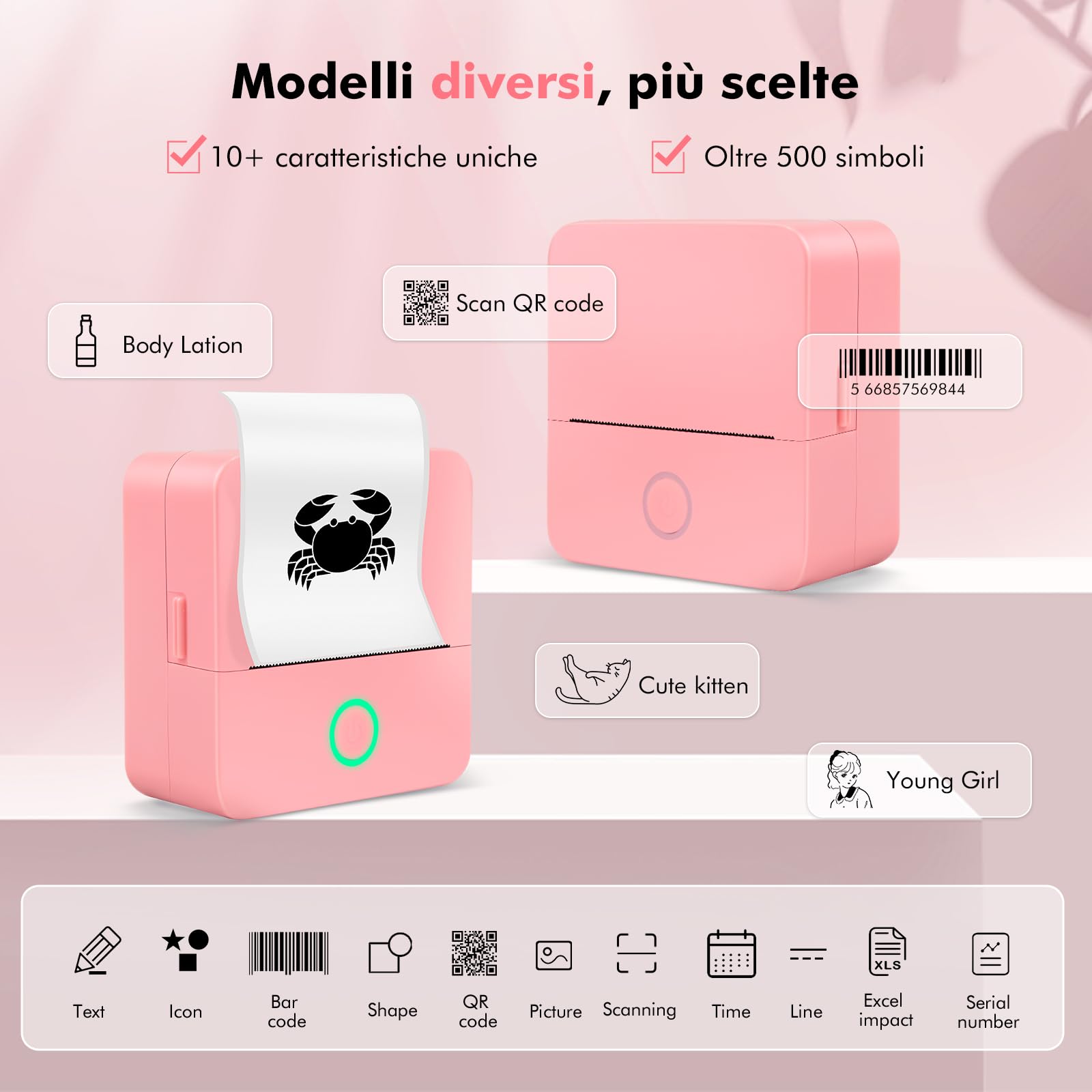 ETROBOT Etichettatrice Etichette Adesive Bluetooth, Mini Stampante Portatile per Etichette Adesive Personalizzate Compatibile con iOS Android con 2 Rotolo di Etichette per Ufficio Casa MOJO 1 Security