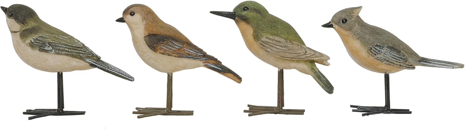 Set of 4 Multicolor Resin Birds with Metal Feet