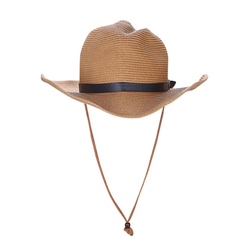 Homme Chapeau de Cowboy Paille Large Bord Panama Pliable Chapeau de Plage Soleil UPF50+ Casquette Visière Protection Solaire Hat Fedora Trilby avec Sangle Menton pour Printemps Eté