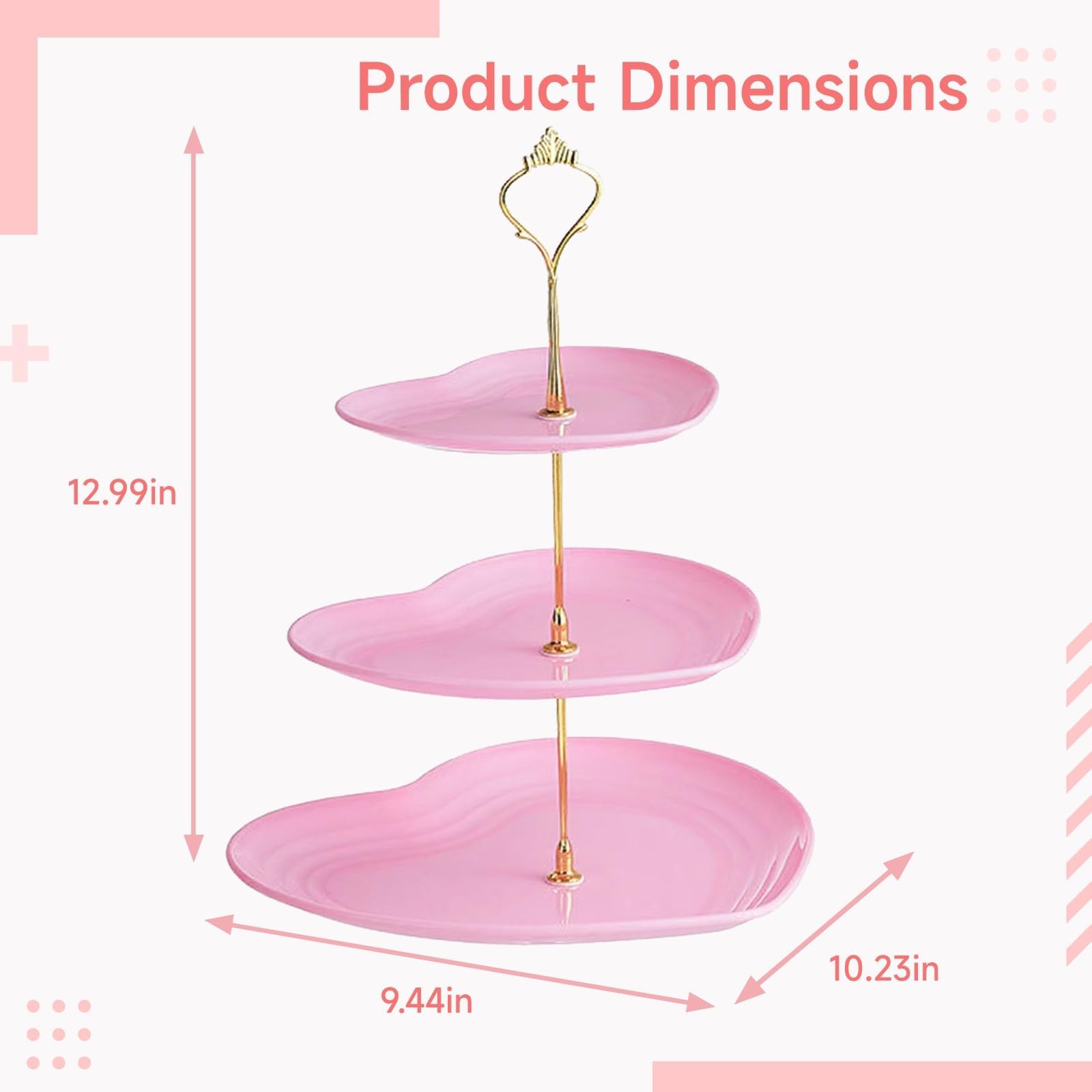 Alzata da dessert a forma di cuore a 3 ripiani, elegante vassoio a più livelli per matrimoni, feste ed eventi, perfetto per esporre torte e dolcetti