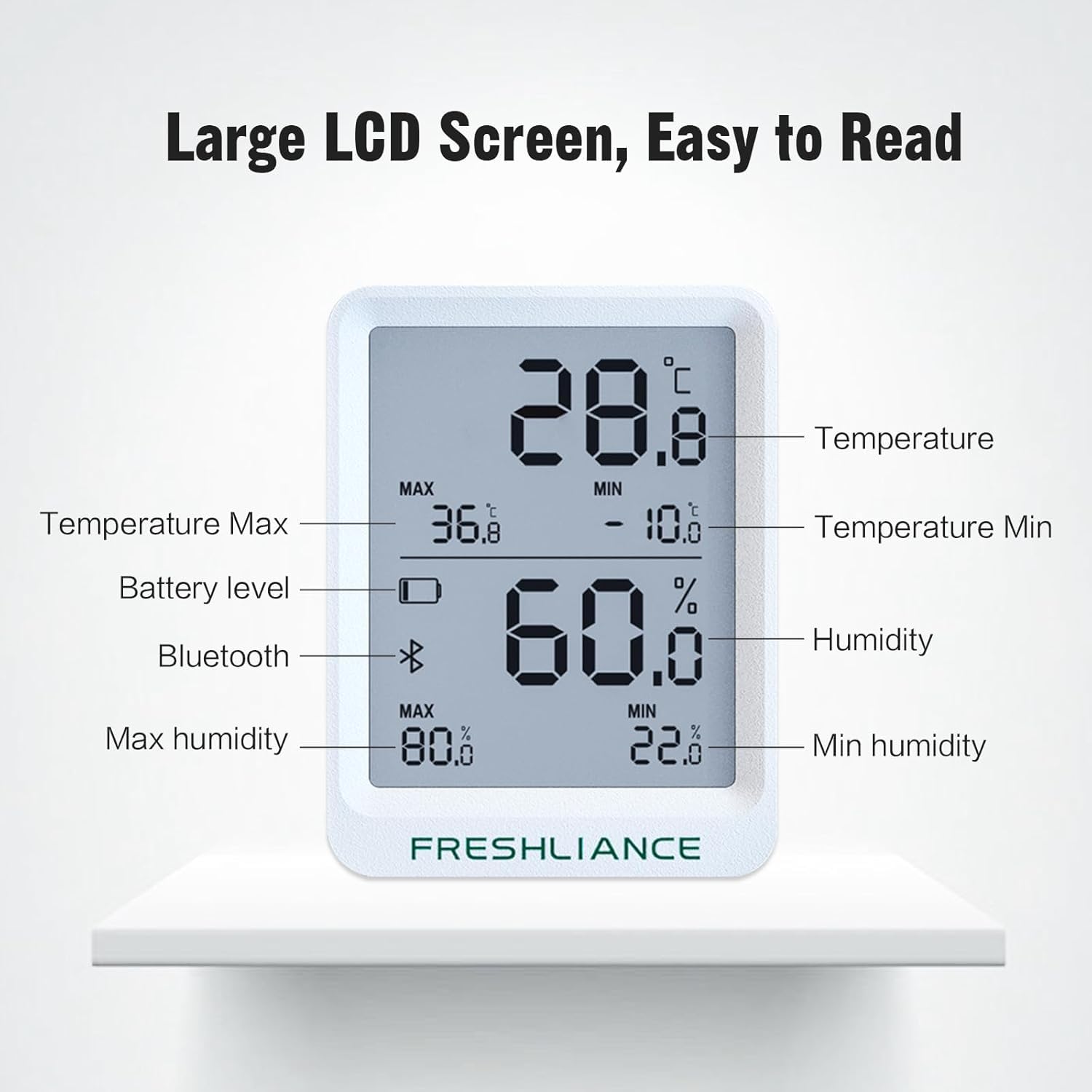 Freshliance - Registrador de datos de temperatura y humedad con Bluetooth, termómetro higrómetro para refrigerador, congelador, higrómetro, sensor digital de temperatura y humedad con análisis de