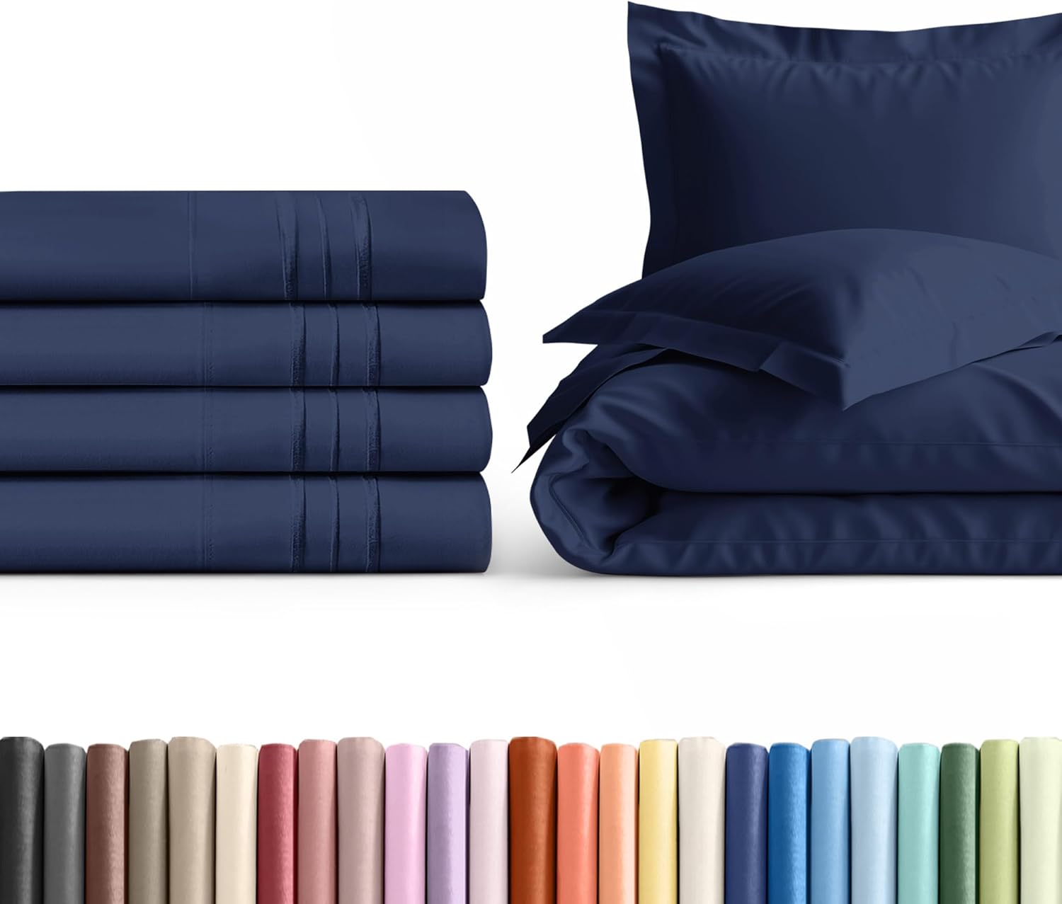 King Pillow Cases Set of 4 with Duvet Cover - Hotel Quality Pillowcase Covers - Cozy Bedding for Women, Men, Kids & Teens - Wrinkle Free Machine Washable Protectors - 4 Piece Set - King Size Navy Blue