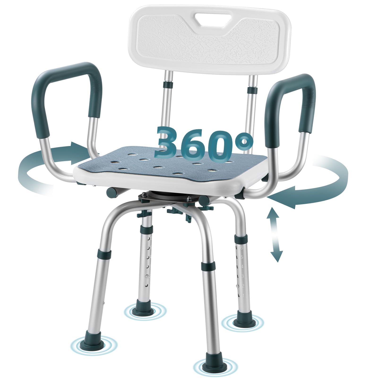 Swivel Shower Chair with Arms and Back, 400 lbs Heavy Duty Shower Stool for Inside Shower Stall and Bathtub, Height Adjustable Rotating Shower Chair