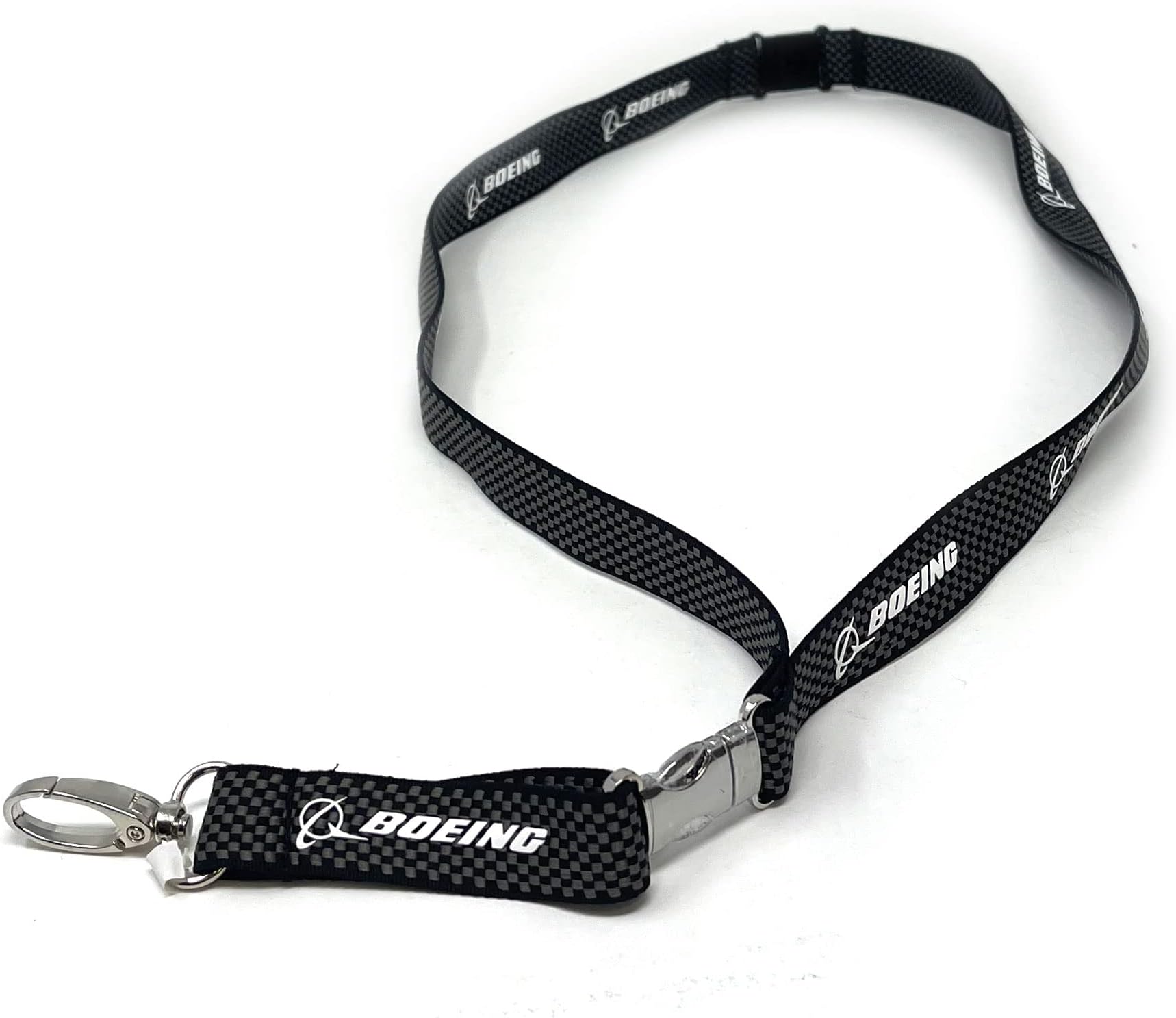 Boeing - Carbon Fiber Woven Lanyard Keychain / ID Holder, Black, Taglia unica