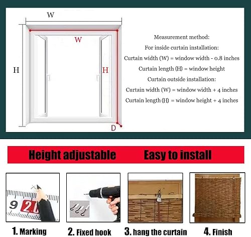 Miniatura 5 de Persianas enrollables para ventanas con elevadorpersianas de bambú sin cordones, 23, 30, 34, 36, 38, 40, 43, 45, 48, 59 pulgadas de ancho, filtro de