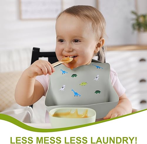 Miniatura 3 de Accmor Silicone Baby Bibs, Waterproof Soft Bibs for Baby Girls Boys Feeding Eating, Silicone Baby Bibs with Large Pocket