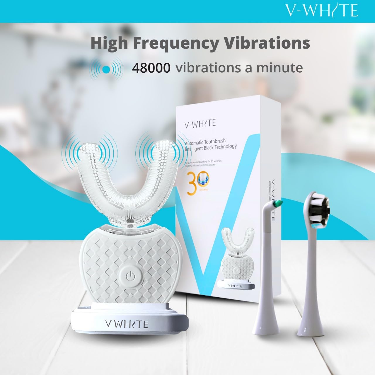 V-WHITE Spazzola automatica ultrasonica a forma di U per adulti - Spazzolino automatico