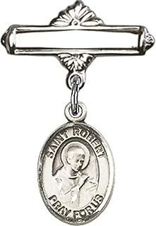 Sterling Silver Baby Badge with St. Robert Bellarmine Charm and Polished Badge Pin 1 X 5/8 inches