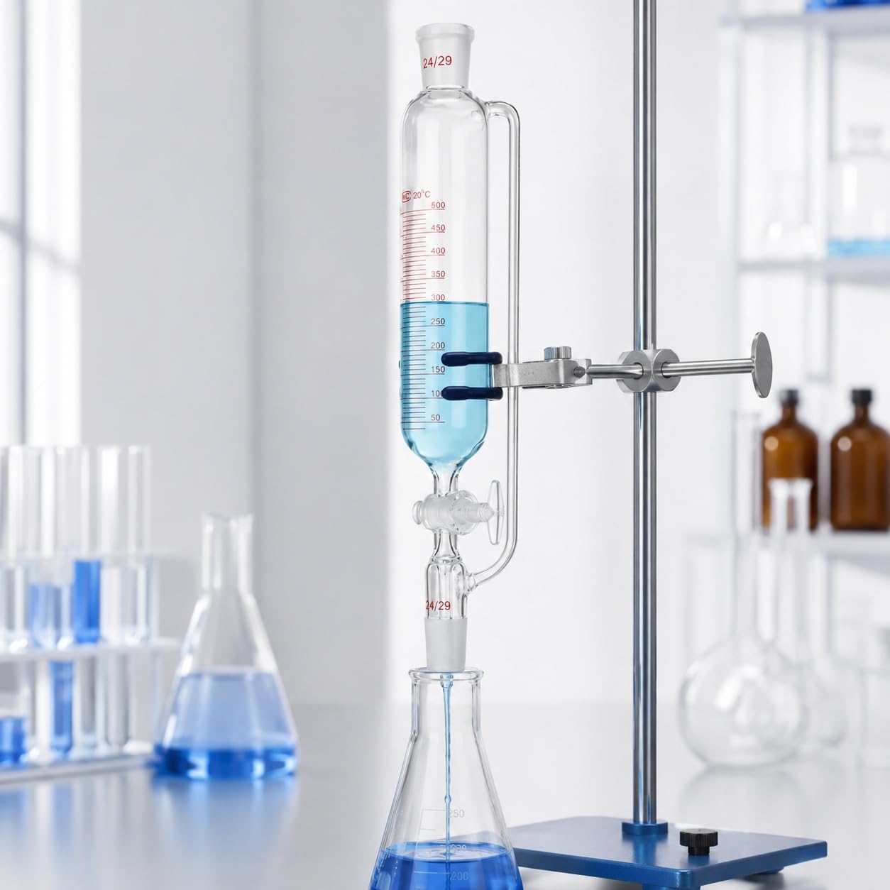Embudo Graduado Igualación Presión Vidrio Borosilicato Llave Lab-5000mL 24/29#