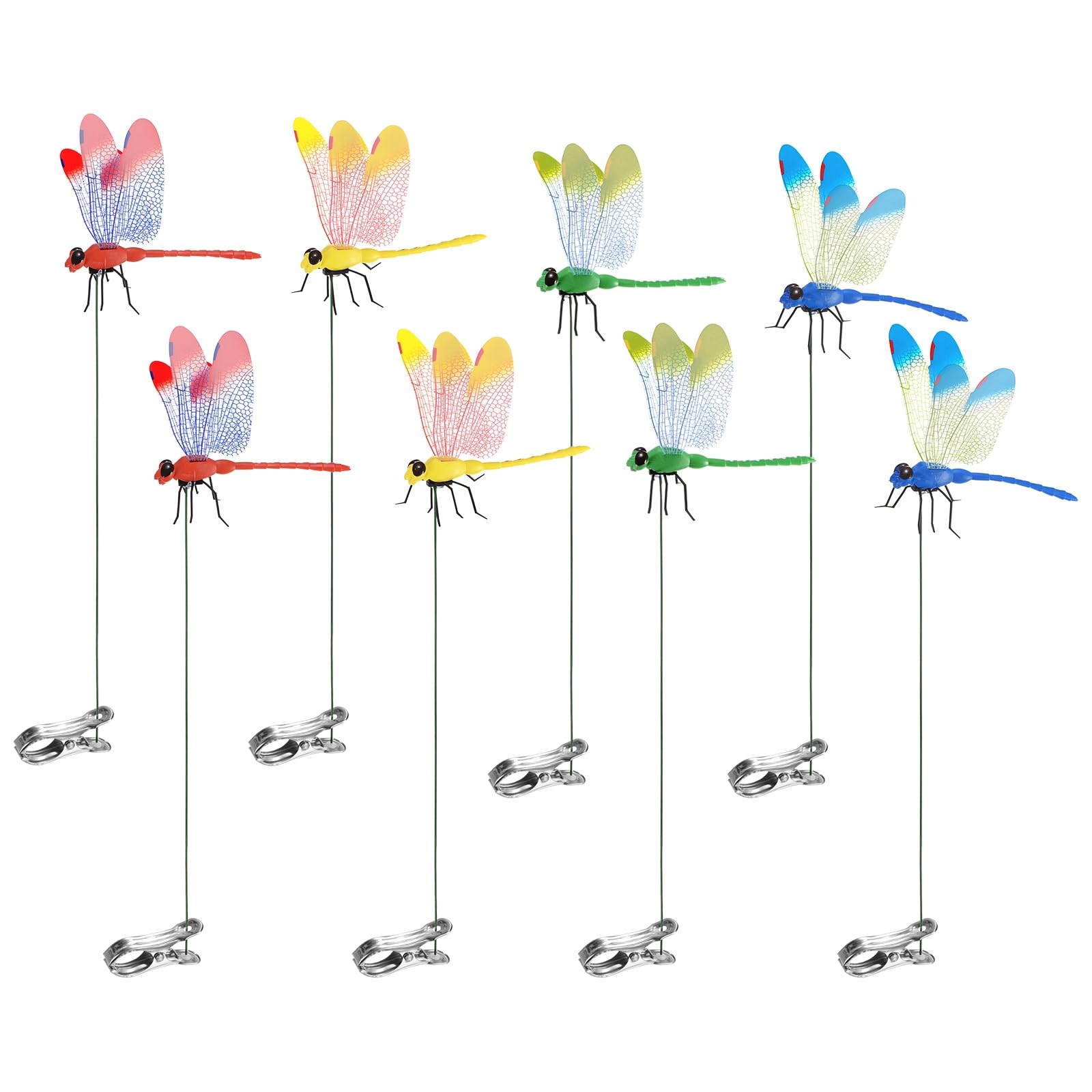 M METERXITY 4-Pack Decorative Dragonfly Garden Stakes with Clips 5.51x3.54" [4 Color]