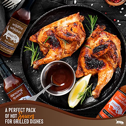 Merfs Condiments Gourmet Hot Sauce Gifts Variety Pack. Medium & Hot. Chipotle, Whiskey & Mango. All Natural, Vegan, Sugar Free, Paleo, Low Carb & Keto Friendly. 5 Fl Oz (Pack Of 3) #TOP5