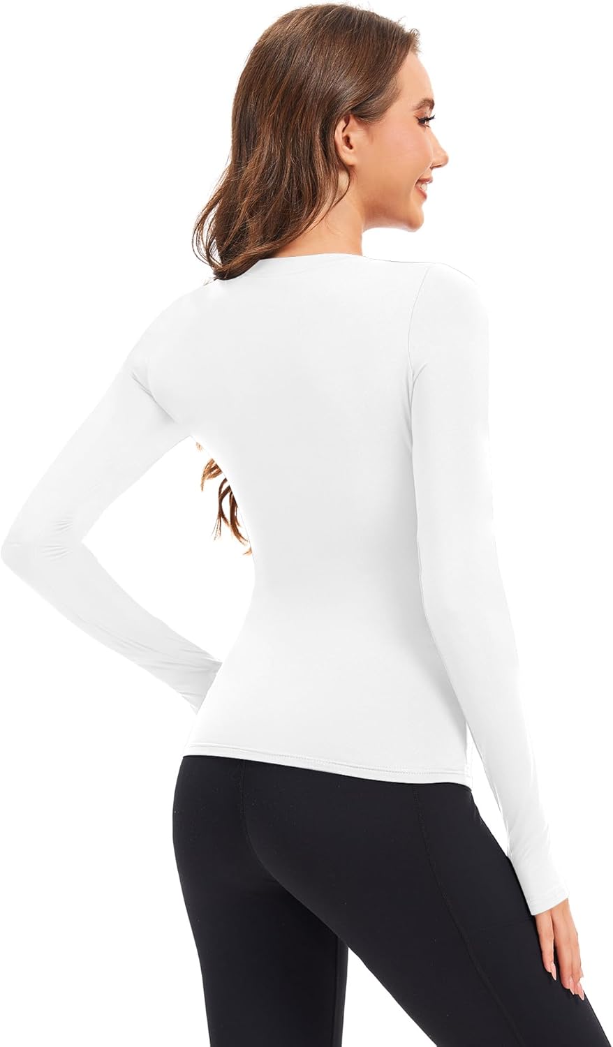 Womens Long Sleeve Thermal Tops Ladies Fleece Lined Baselayer Undershirt for Winter Cold Weather with Thumb Holes - Image 2