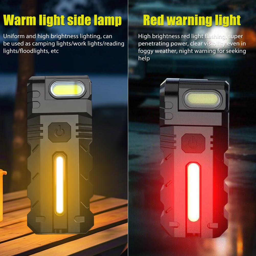 DC10 Mini linterna LED, lámpara de mano con batería, linterna multifuncional con clip y base magnética, 5 modos de iluminación giratorios 180°, IPX4 resistente al agua tipo C LED para camping