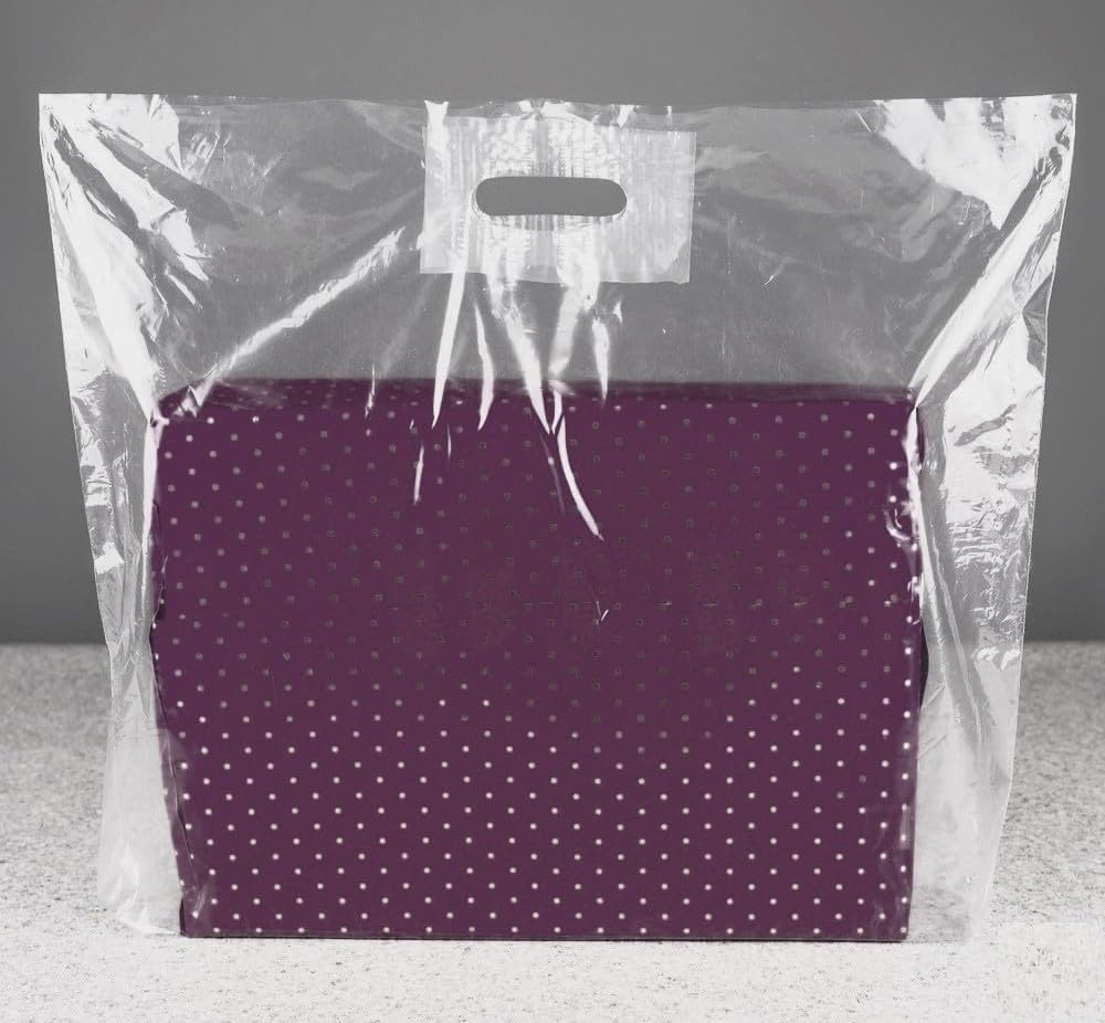 LARGE Reusable CLEAR Plastic Carrier Bags with Patch Handle - 54cm x 46cm +7cm / 22 x 18 x 3" - Ideal for Shopping, Fashion, Boutique, Party, Conferences, and Trade Shows (50)