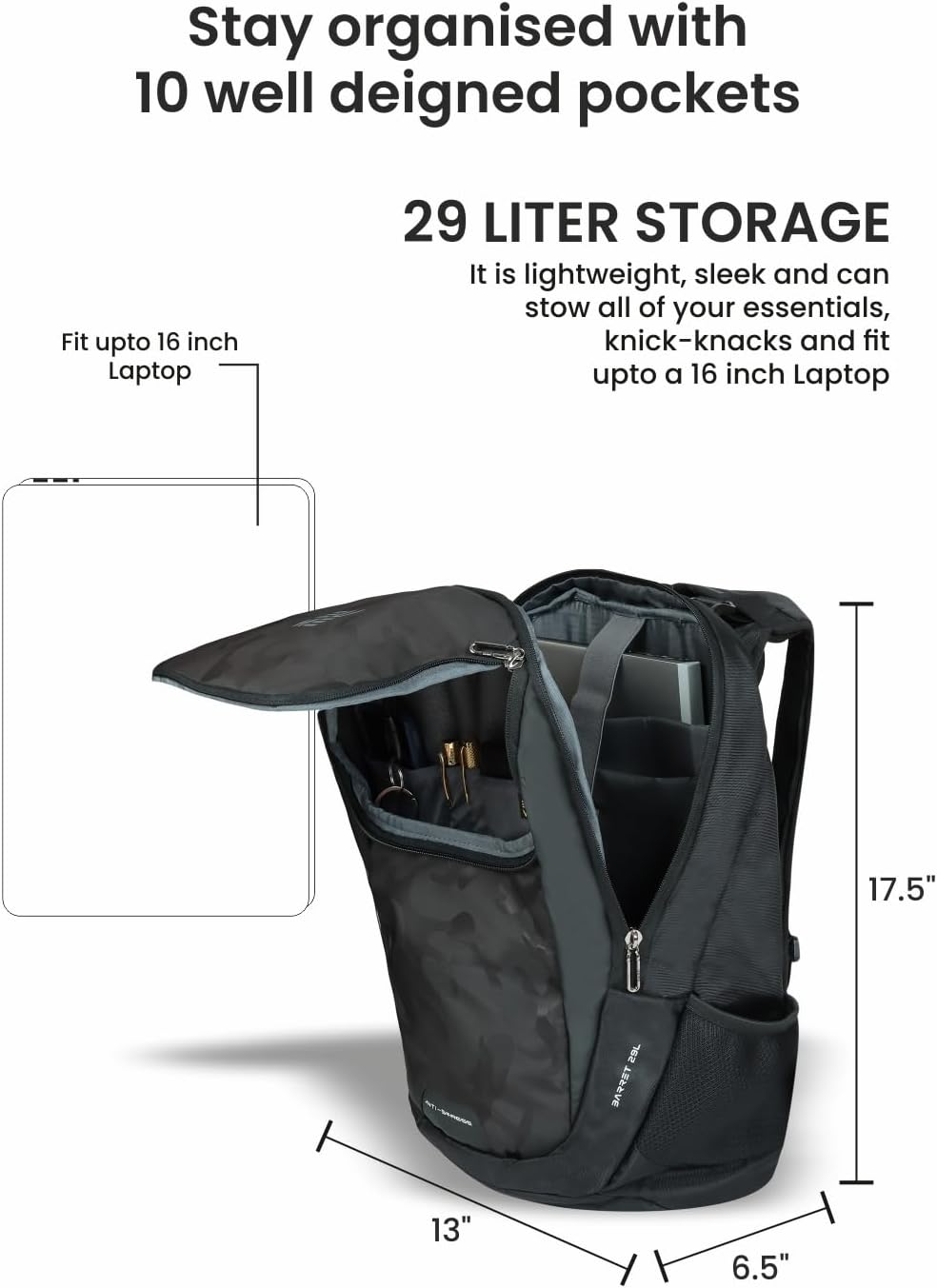 EUME Barret Massager Backpack For 15.6 Inch Laptop (Camo Black, 29L)