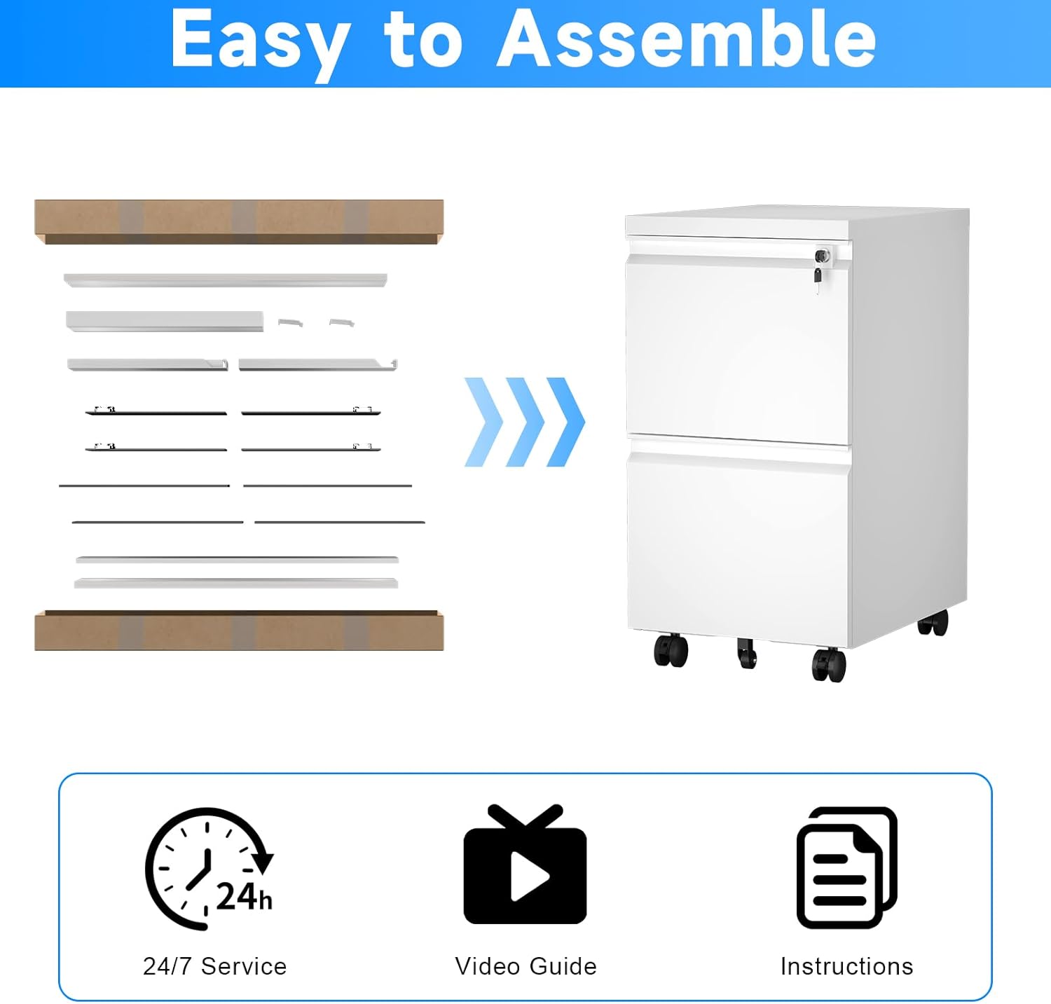 2 Drawer File Cabinet with Lock, Metal Mobile Filing Cabinet on Wheels, Compact Desk Side Storage Cabinet for Home Office, Letter/Legal/A4 File Organizer with Anti-Tip Wheel (White)