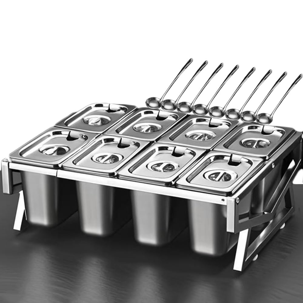 2 filas inoxidable 10 Panskitchen Especias estante organizador conjunto con tapas cucharas, encimera de acero inclinada condimento, soporte buffet contenedores titular para mermelada de