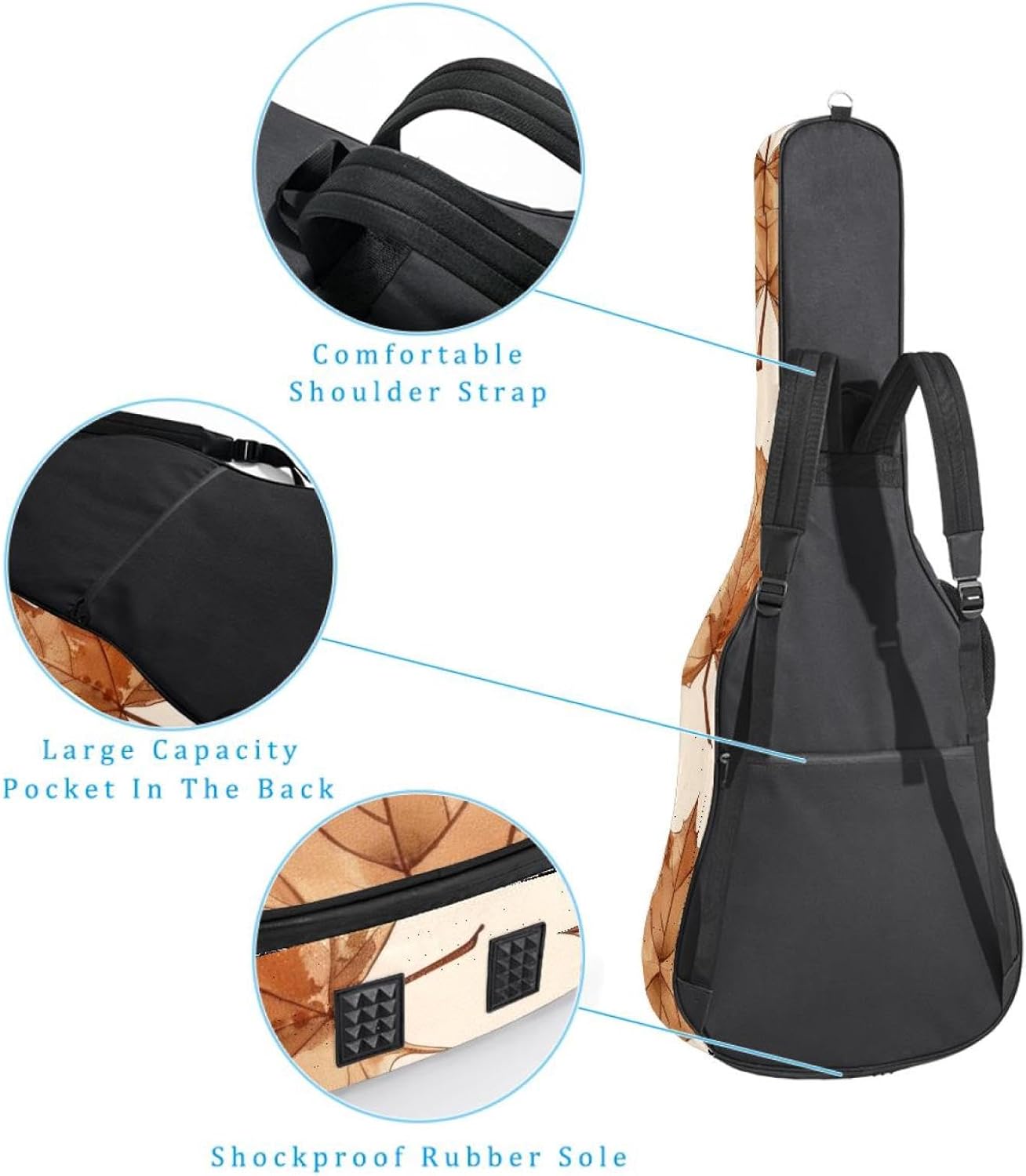 Acoustic Guitar Gig Bag 1 cm Thick Padding, Waterproof Electric Guitar Bag 40-42 Inch Guitar Case Backpack with Dual Shoulder Strap, Autumn Maple Leaf