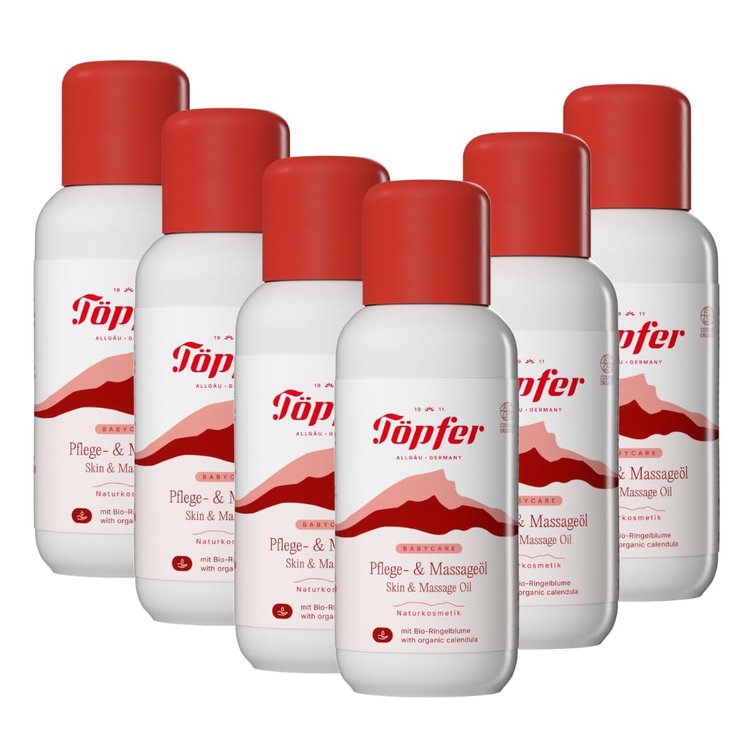 Töpfer Babycare Pflege- & Massageöl – tägliche Hautpflege & sanfte Massage – mit Bio-Olivenöl – dermatologisch getestet – 6x100ml