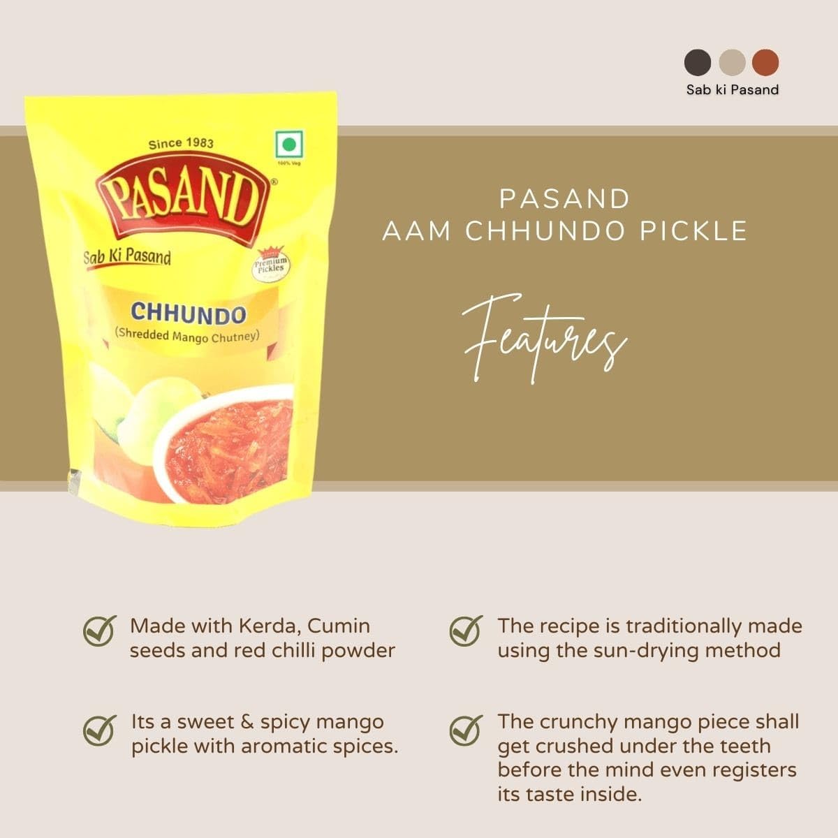 PASAND Chhundo 200g | Meetha Aam Ka Aachar | Traditional Gujarati Sweet Mango Achar | Murabba Style | Perfect Blend of Mango and Indian Spices | Travel Friendly | Seal Pouch 1
