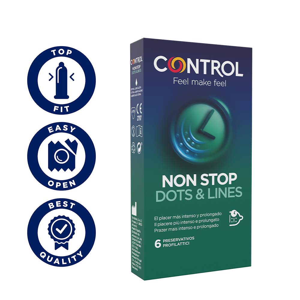 Control Effet retardateur Lot de 24 préservatifs : non stop points et vergetures and Non Stop Retard and Non Stop Xtra Lines, Pack de 3 boîtes, sans parfum