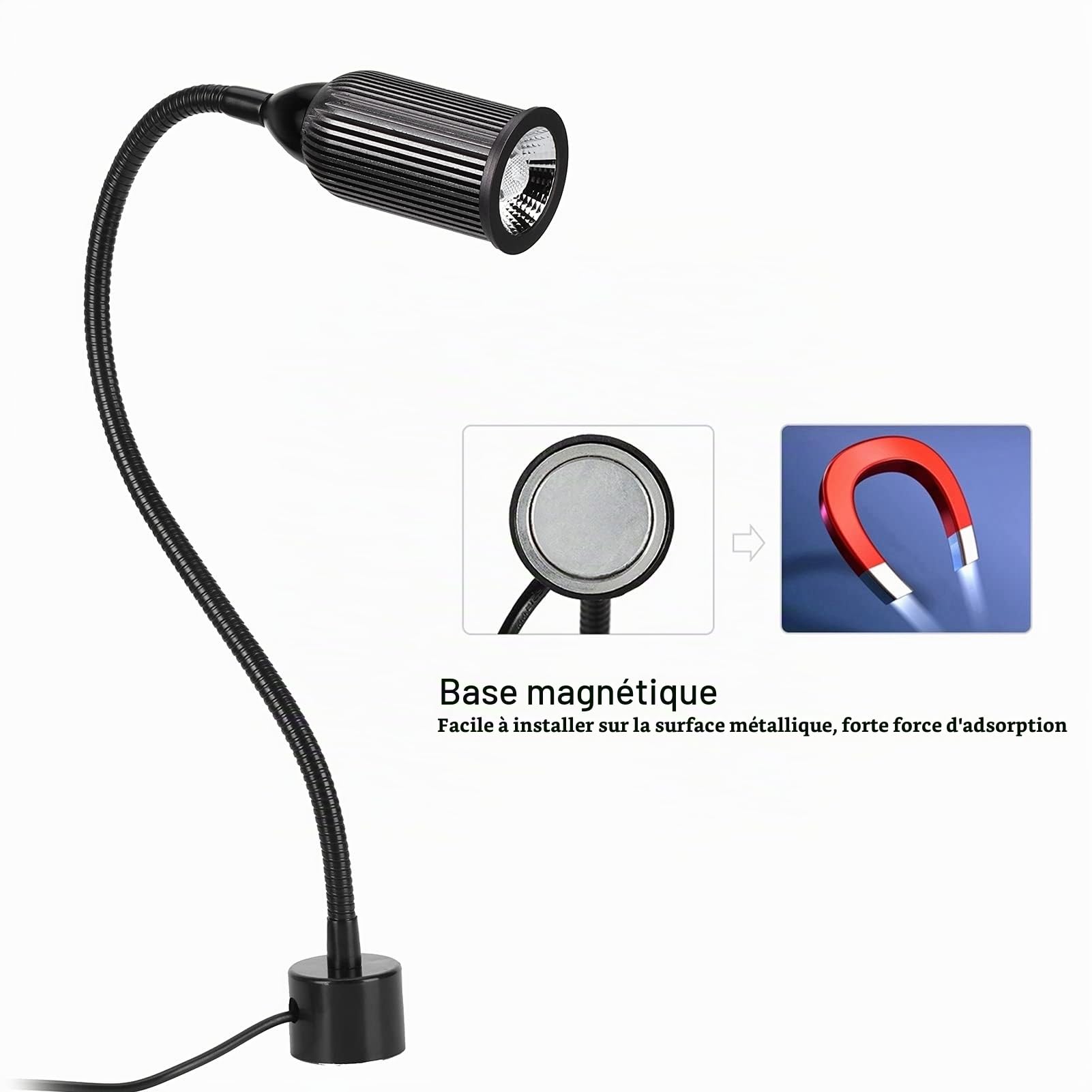 Lampe de Table à LED 15W, Lampes de Machine à Coudre, Lampe de Travail à Base Aimantée avec Bras Flexible en Col de Cygne pour Atelier de Fraisage à Coudre et Autres Tâches de(EU Plug)