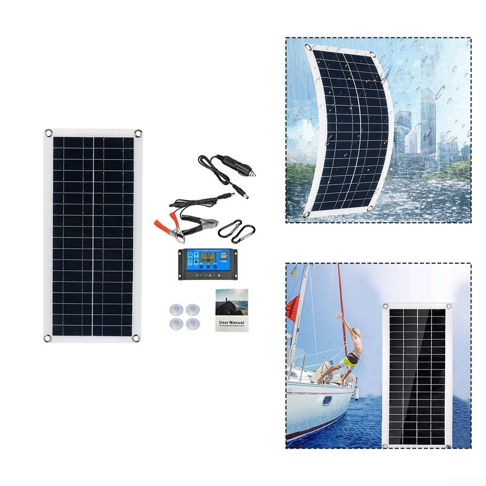 Kit de panneau solaire 1000 W 12 V avec régulateur de charge, port USB pour téléphone portable, camping-car, voiture, caravane et camping – Panneau solaire portable pour charger la batterie en