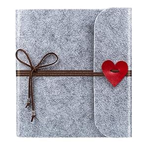 Leenou Fotoalbum om zelf vorm te geven, vilt, scrapbook, zwarte pagina’s, fotoboek om in te plakken, fotoalbums, Valentijnsdag, verjaardag, trouwdag, vrouwen, grijs, vilten producten (19,5 x 18 cm)