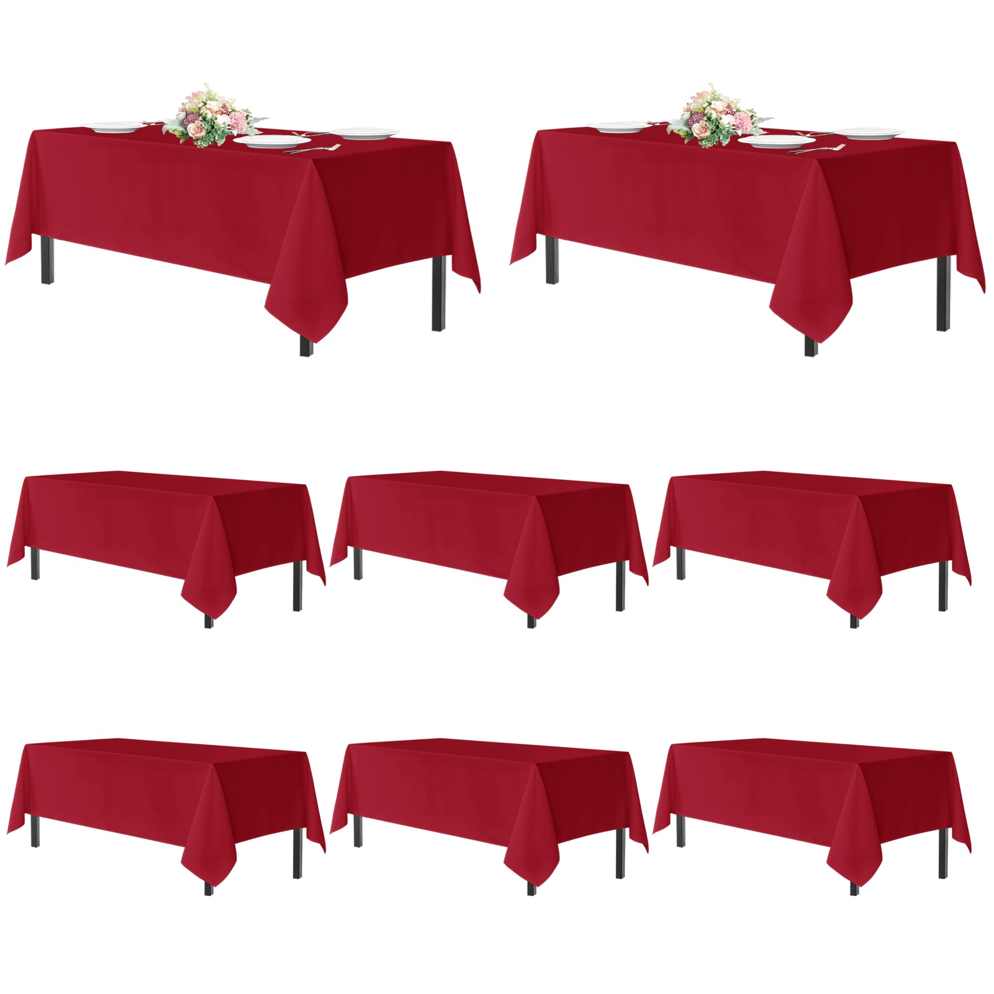 sancua Rectangle Tablecloths Table Cloth, 60x120 Inch 8 Pack, Christmas Red