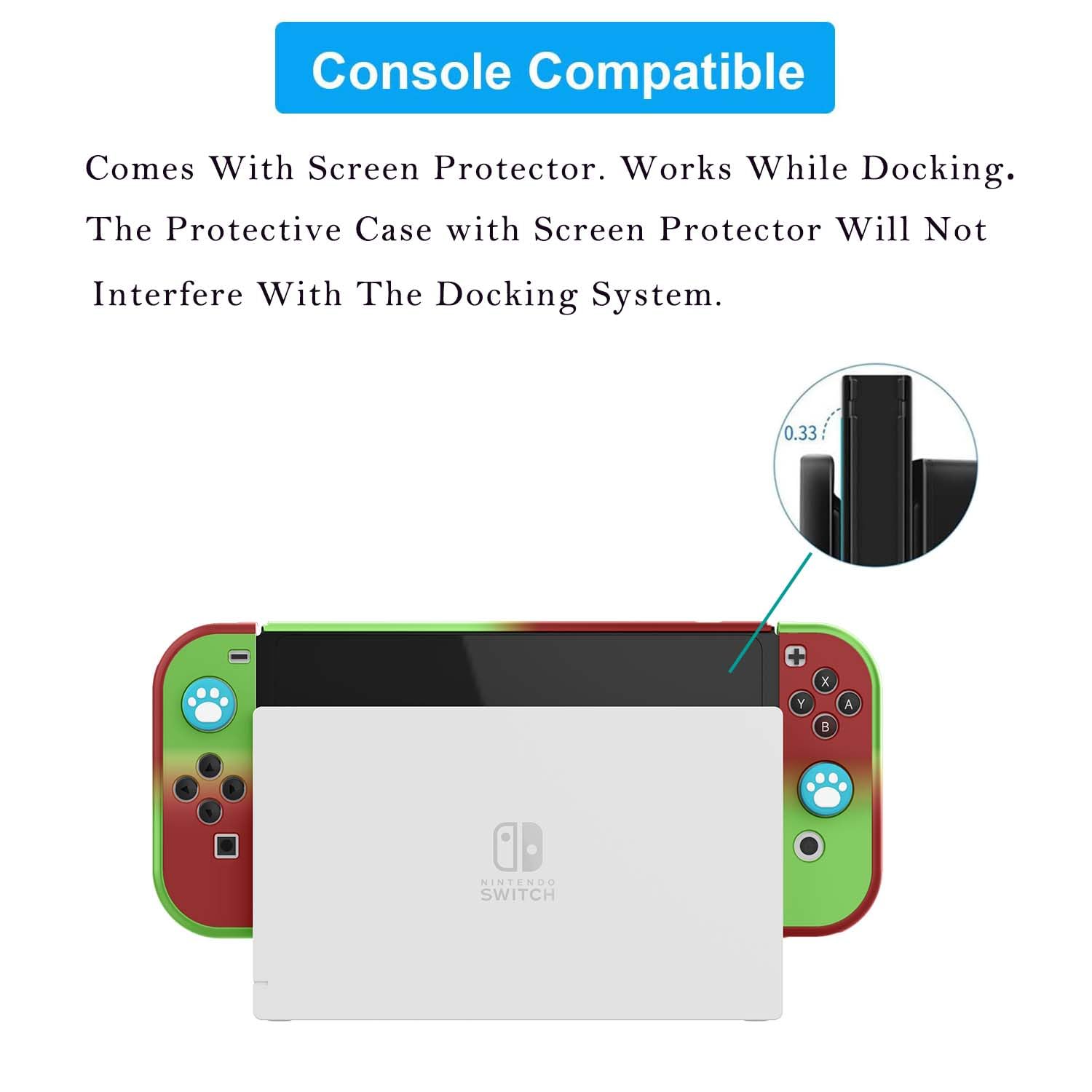 COMCOOL Funda acoplable para Nintendo Switch OLED, protección contra caídas de grado militar de 9 pies, con protector de pantalla de vidrio templado, bonita funda protectora Kawaii para Nintendo