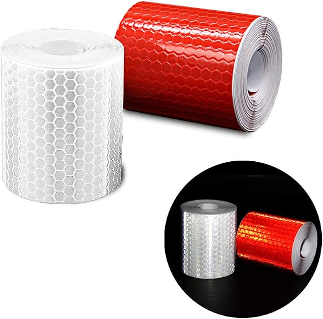 2pcs 3m*50mm Reflective Tape High Intensity Prismatic Waterproof Reflective Safety Warning Tape Vinyl Roll Self-Adhesive Security Marking Tape (Red&White)