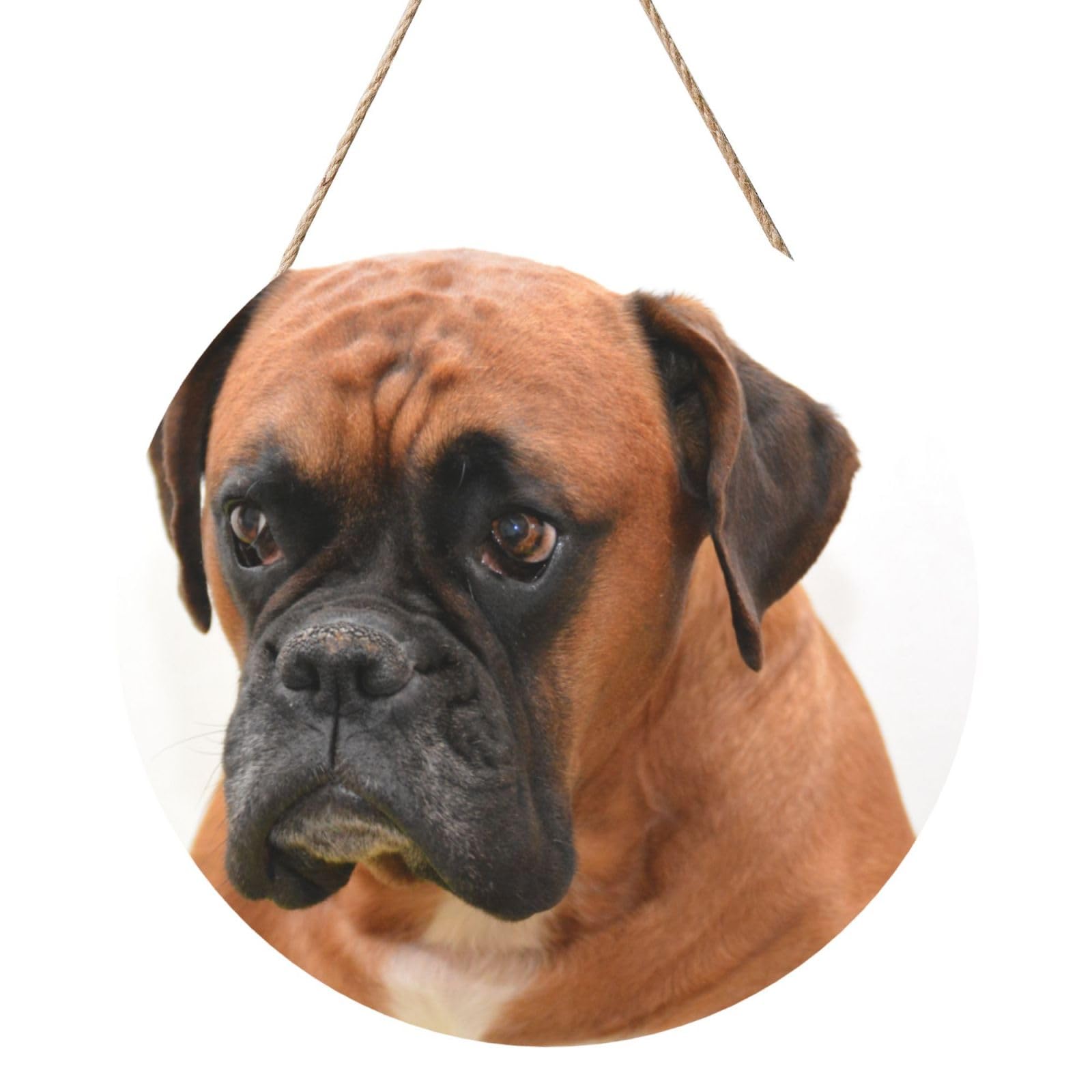 InOmak Boxer Dog With Sad Face, Round Wood Panel Painting 12 in, Wall Hanging Painting For Home