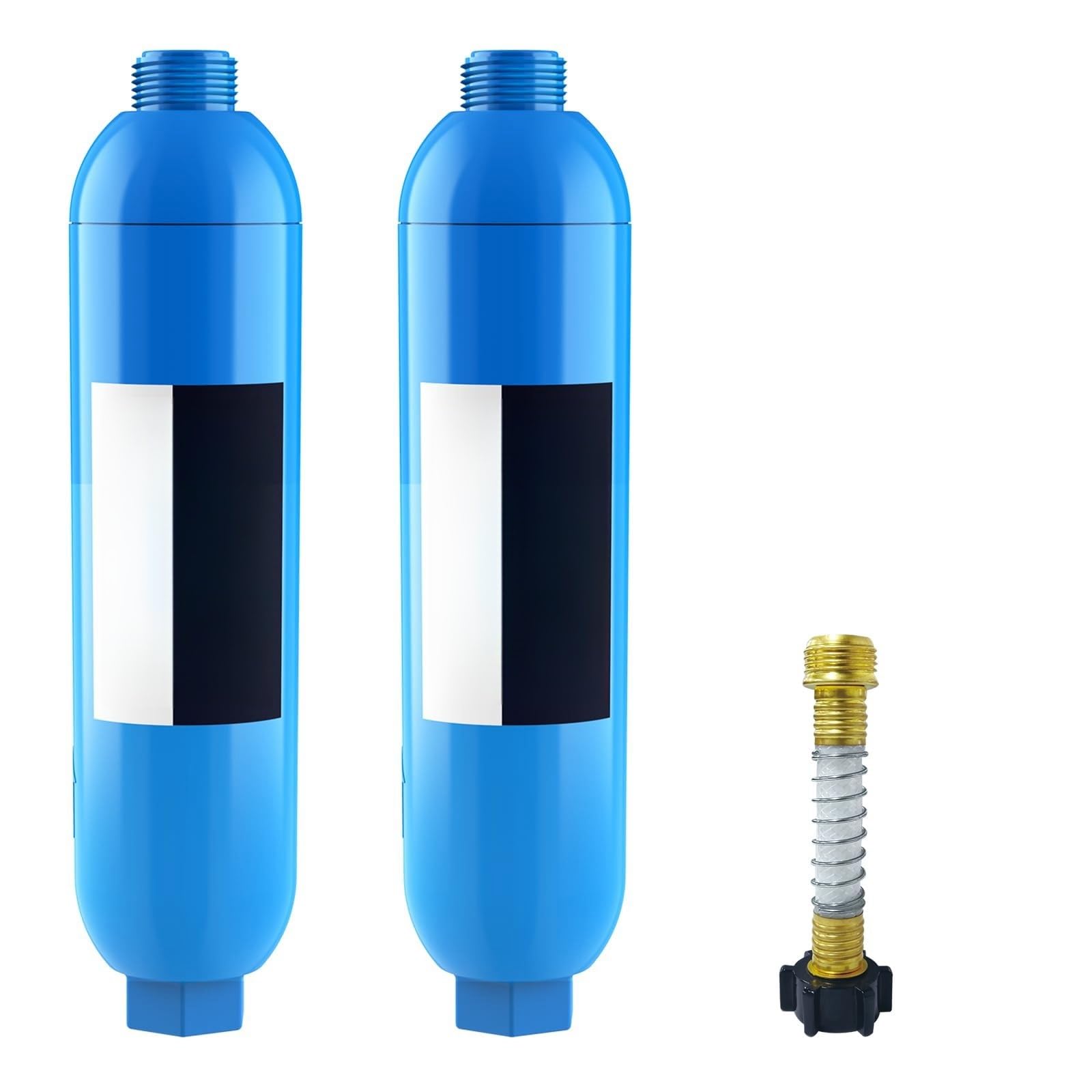 THE WHITE SHOP Marine Water Filter with 1 Flexible Hose Protector, Greatly Reduces Bad Taste, Odors, Chlorine and Sediment in Drinking Water, 2 Pack
