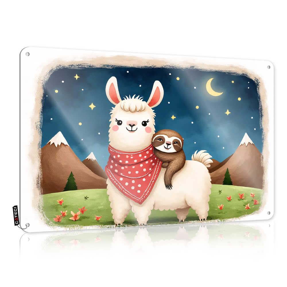 Fzfn Men's Colour Decoration Patio Decorations Wall Decor | Adorable Friends: Llama And Sloth In The Night Gorgeous For Backyard Home(30X40cm)