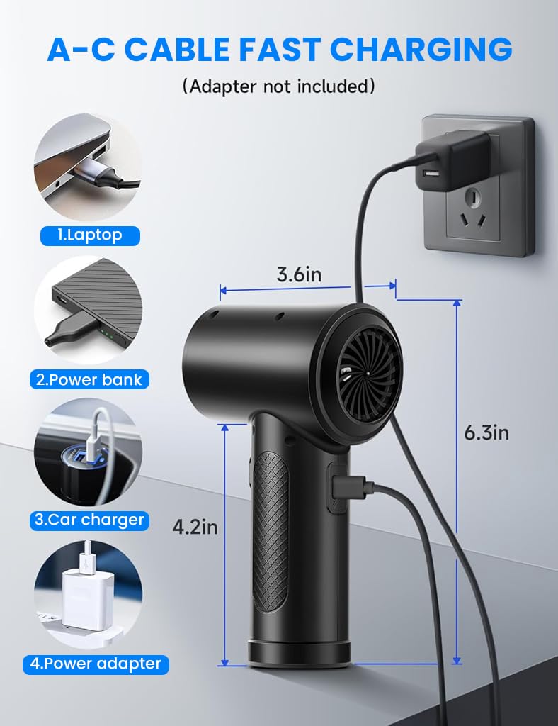 STHIRA® Electric Air Duster 2 In 1 Air Blower Air Pump with 5 Nozzles, 3-speed Air Duster with LED Light USB Cordless Handheld Compressed Air Blower for Car Dusting, Keyboard Maintenance 1