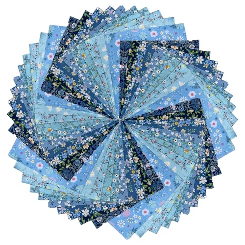 50pcs 10 x 10 inches Multicolor Cotton Fabric Bundle Squares for Quilting Sewing, Precut Fabric Squares for Craft,Blue