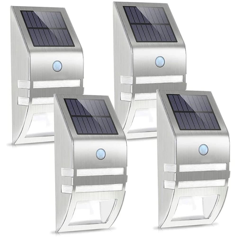 Solarlampen für Außen mit Bewegungsmelder LED Solar Wandleuchten Edelstahl Außenbeleuchtung IP65 Wasserdicht Solarleuchten Aussenleuchte Wandlampen für Garten Haustür Garage Pfad Zaun,4pc