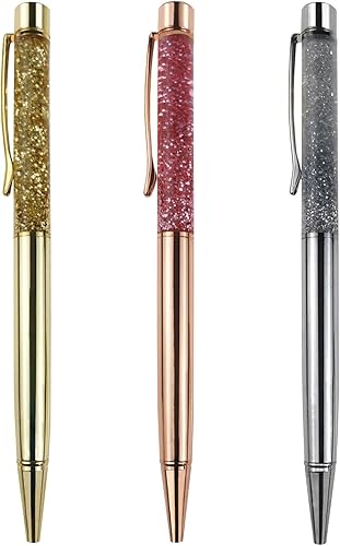Miniatura 3 de Bolígrafos de metal de lujo, bolígrafo flotante de arena líquida dinámica con purpurina para suministros de oficina, (repuestos negros, 20 piezas)
