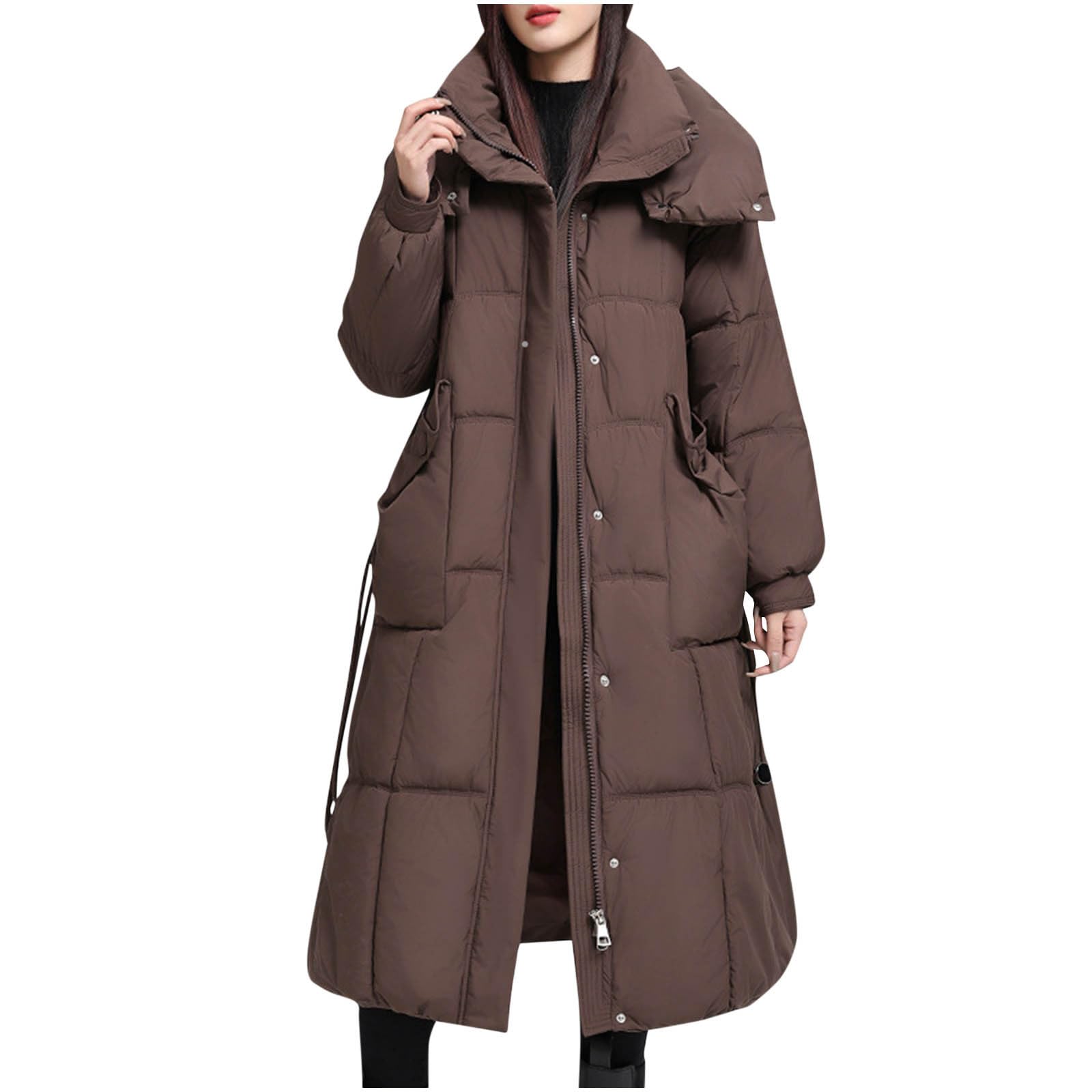 Übergangsjacke Damen Wintermantel Lang Mit Kapuze Warm Gefüttert Steppjacke Lange Elegant Damenmantel Langarm Winter Parka Jacke mit Kapuze Winterparka Mantel Einfarbig Bequemes Sportjacke
