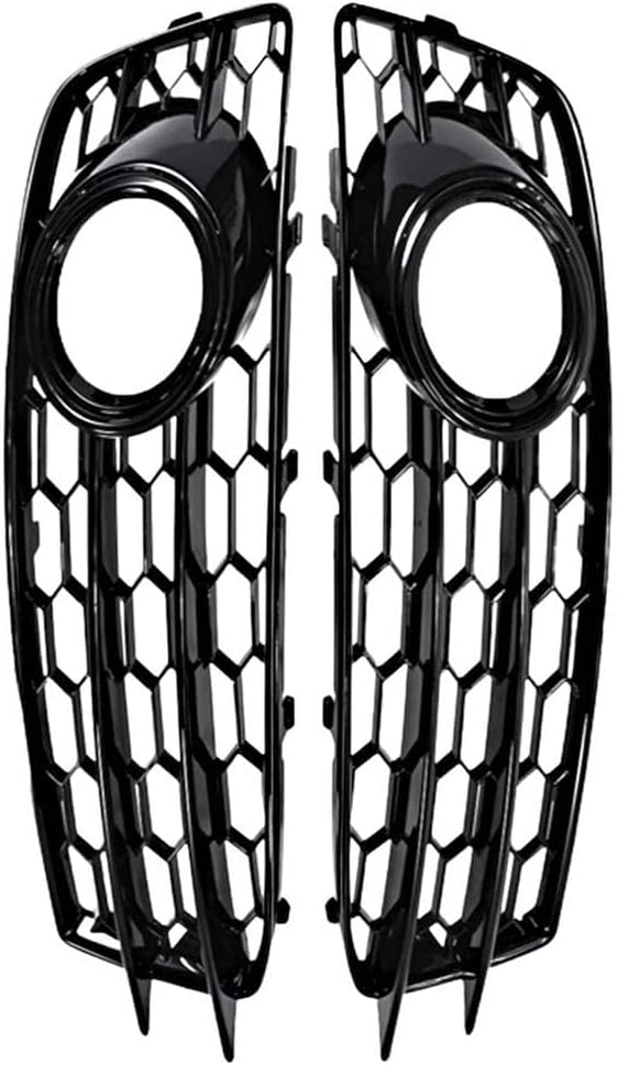 Front Fog Light Lamp Grill Grille Cover, Front Bumper Driver/Passenger Side Fog Light Grille Lamp Cover, Compatible with Audi A3 8P S-Line 2009-2012, Black+Black Ring