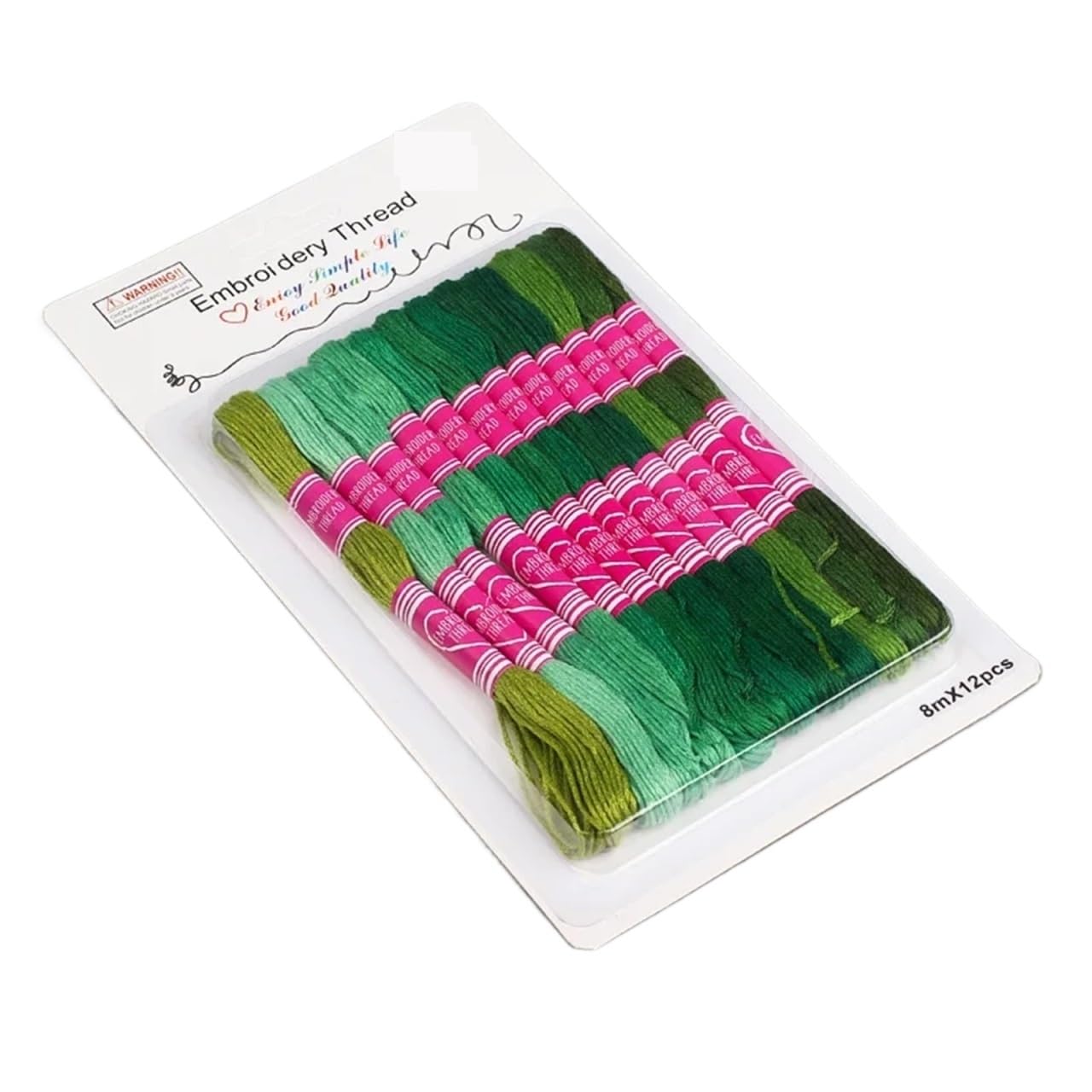 Set di 8 fili da ricamo da 8 m, colori sfumati, kit per punto croce, colori arcobaleno, fili fai da te, cotone (serie verde, 12 pezzi)