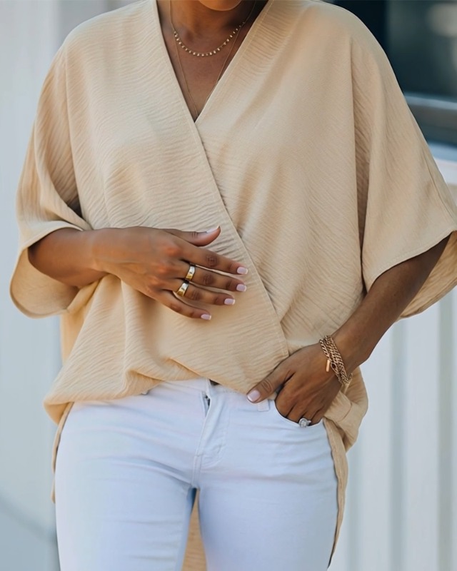 Amazon.com: CHICME Women's Summer Tops Overlap V Neck Batwing