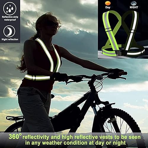 Miniatura 3 de axGear Chaleco reflectante ajustable de seguridad para correr cinturón de alta visibilidad ciclismo senderismo, Verde