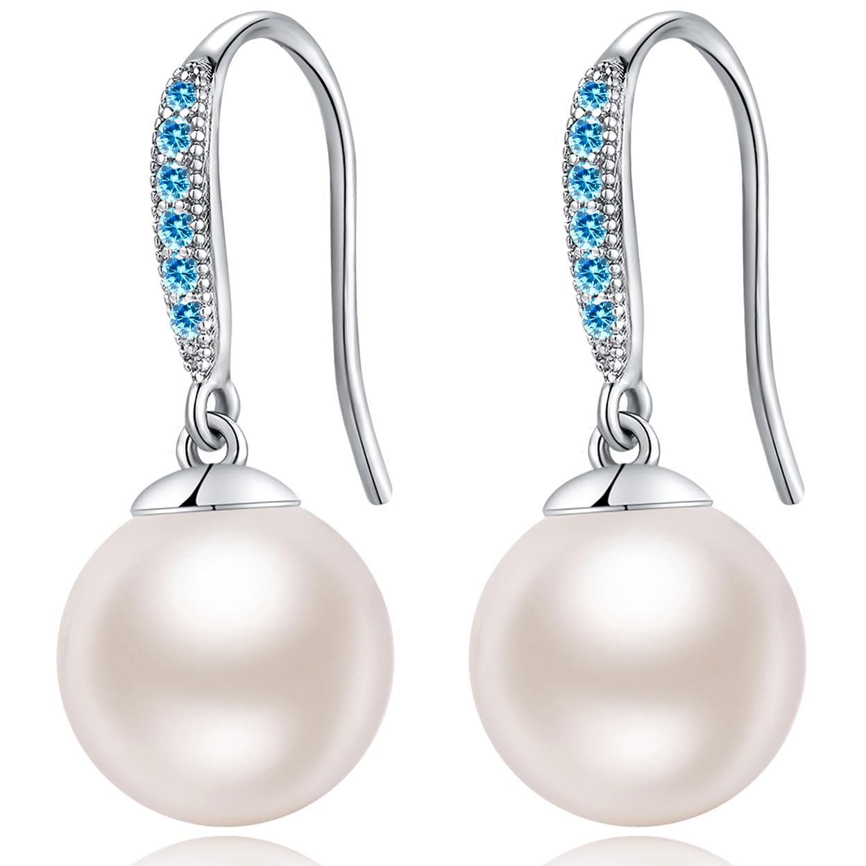 jiamiaoi Perlenohrringe Hängend Silber 925 mit Glänzend Zirkonia,Tränenperlen Ohrringe Hanger Ohrringe Silber Perlen Damen Ohrringe mit Perle Süßwasser 8mm