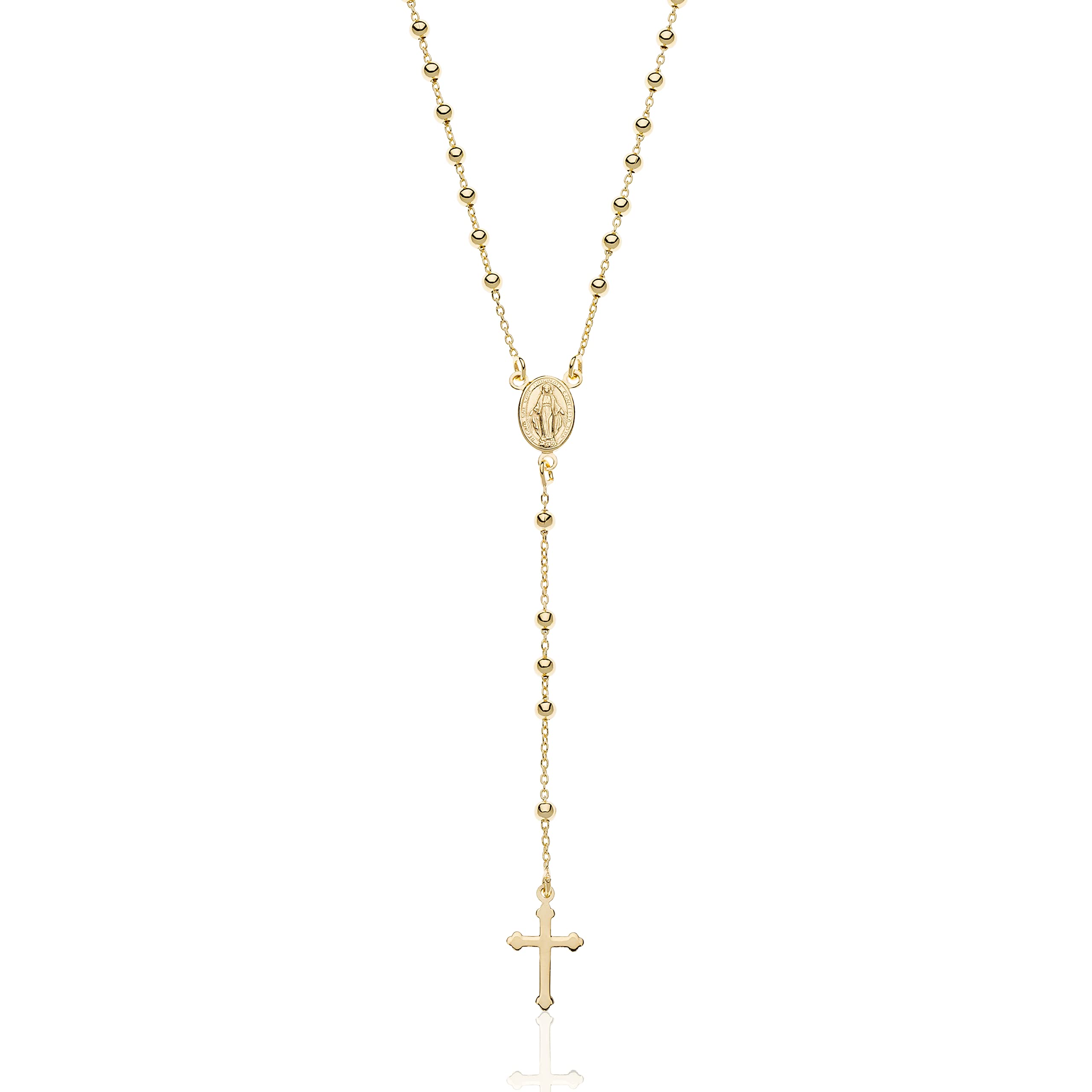 AKA Gioielli Collar Rosario Plata de Ley 925 Dorado en Oro de 18Kt con Medalla de la Virgen Milagrosa y Colgante de Cruz para Mujer