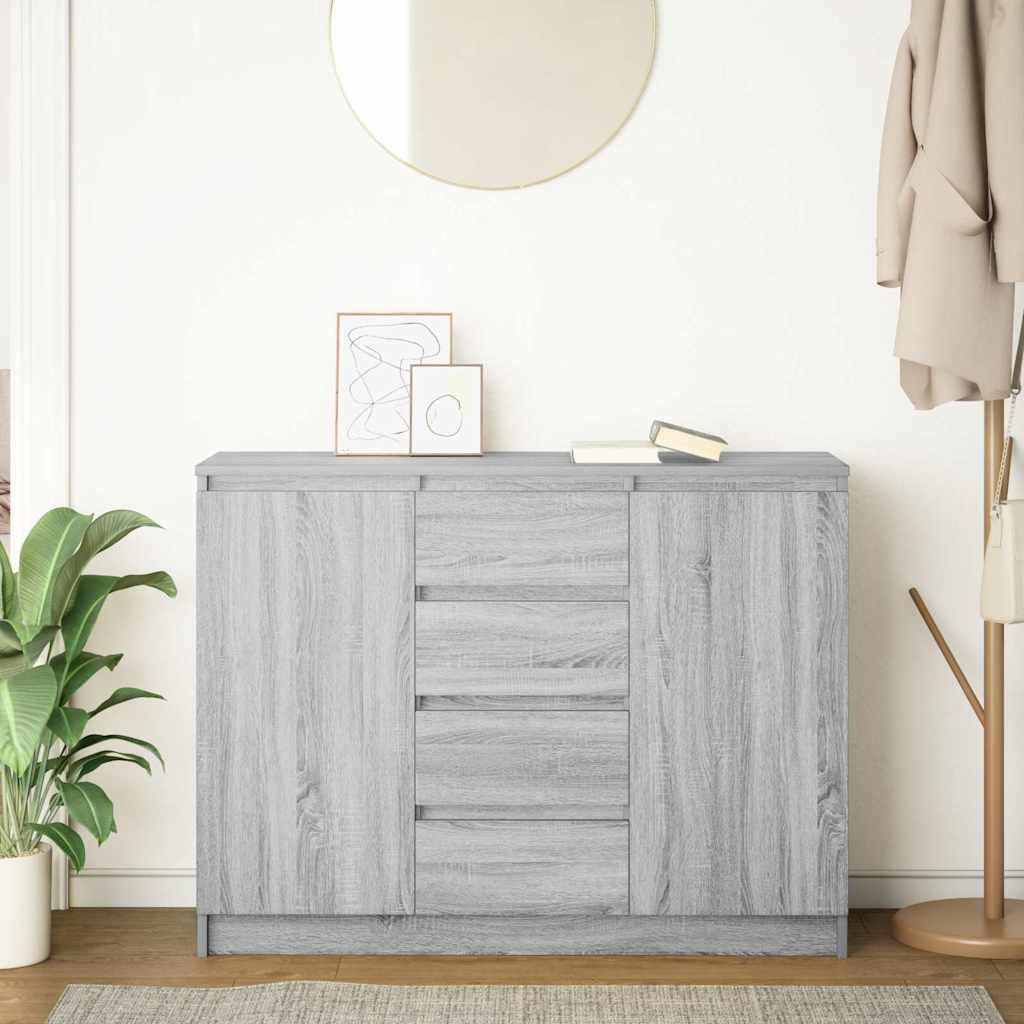 Credenza con 4 Cassetti e 2 Ante Grigio Sonoma 100,5x35x76 cm